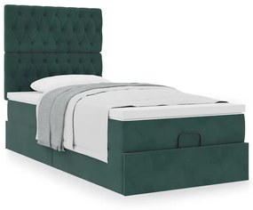 vidaXL Ottomán ágykeret matracokkal sötétzöld 90x200cm bársony