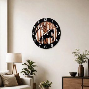 Falióra 60 cm átmérő fém és fa erdei ló mintával