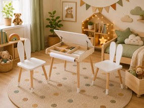 BUNNY gyermek növekvő szett, asztal és 2 szék, fehér/barna ELIS design