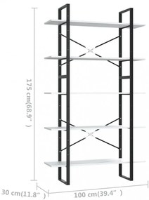5 szintes fehér szerelt fa könyvszekrény 100 x 30 x 175 cm