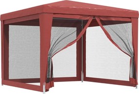 vidaXL piros HDPE rendezvénysátor 4 hálós oldalfallal 3x3 m