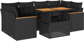 vidaXL 6 részes fekete polyrattan akácfa kerti ülőgarnitúra párnákkal