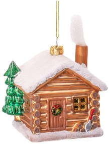 Üveg kézzel készített karácsonyfadísz 10 cm Christmas Cabin – Sass &amp; Belle