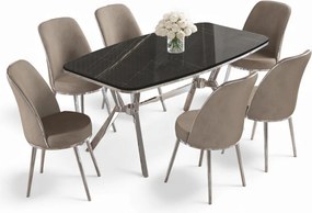 Lena étkezőgarnitúra, fekete márvány-króm, 160 cm – TR240CHR2907