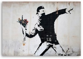 Gario Vászonkép Banksy huligán egy csokor virágot dobálva Méret: 100 x 70 cm