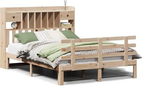 vidaXL tömör fenyőfa könyvespolcos ágy matrac nélkül 150 x 200 cm