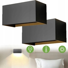 2x Kültéri Led Fali Lámpa Fekete Felső Alsó Állítható IP65 Nappaliba