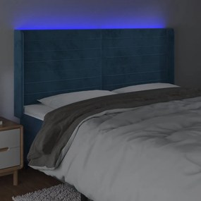 sötétkék bársony LED-es fejtámla 163x16x118/128 cm