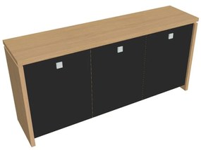 Verno alacsony szekrény 188 x 46 x 90 cm, üvegajtó, világos tölgy / fekete
