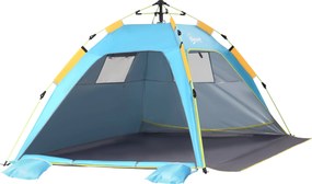 Outsunny Pop Up Strand Sátra Kihúzható Ablakokkal és Cipzáros Ajtóval, Azonnali Poliészter és Üvegszálas Sátor, 220x173x120 cm, Világoskék és Sárga |
