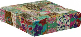 kézzel készült zöld pamut patchwork ülőpárna 50x50x12 cm