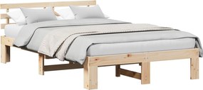 vidaXL Ágykeret fejtámlával Természetes 135 x 190 cm Tömör fenyőfa
