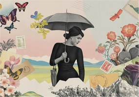 Flizelin tapéta Fali furnér 3D hatás Romantikus kollázs 312x219 Ragasztó