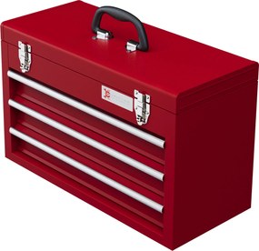 DURHAND Üres Szerszámtároló, 51 x 22 x 32 cm-es Szerszámosláda 3 Fiókkal, Felső Tárolórekesszel, Fogantyúval, 2 Zárral, Acélból Készült, Piros | Aosom