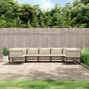 7 részes antracitszürke polyrattan kerti ülőgarnitúra párnákkal