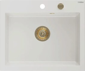 Mexen Elix gránit mosogató 1-medencés 600 x 500 mm, fehér, arany szifon - 6525601005-20-G