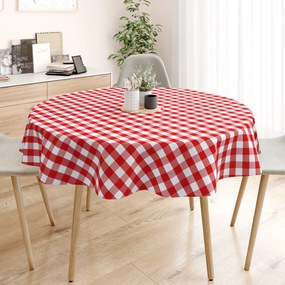 Goldea kanafas pamut asztalterítő - nagy piros-fehér kockás - kör alakú Ø 100 cm