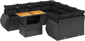 vidaXL 9 részes fekete polyrattan kerti ülőgarnitúra párnákkal