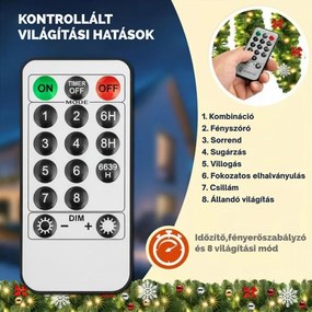 ANDREA karácsonyi girland távirányítós világítással, díszített, 5 m, zöld Casaria