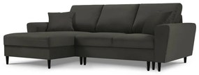 Fekete kordbársony kinyitható tárolóhelyes sarokkanapé (bal oldali-heverő résszel) Kyoto – Cosmopolitan Design