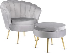 Fotel lábtartóval, szürke színben, velúr kárpittal GRAND