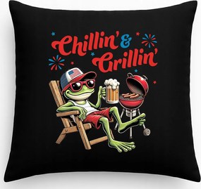 Párna Vicces Grill Nyomtatás Chillin and Grillin Fekete