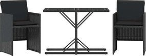 vidaXL 3 részes fekete polyrattan bisztrógarnitúra párnával