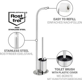 Fényes ezüstszínű rozsdamentes acél WC-papír tartó állvány WC-kefével Levante – Wenko