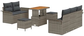 8 darabos Kert Kanapé Szett Párnákkal Szürke Poli Rattan Acacia, 2-Fős Kert Kanapé Párnákkal Szürke Poli Rattan, 3 darabos Kert Étkező Szett Párnákkal Szürke Poli Rattan Acacia