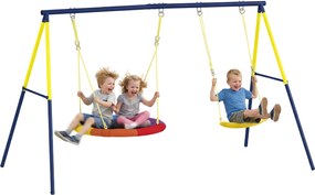 AIYAPLAY dupla gyerekhinta – kültéri játszótér állítható kötelekkel, fém váz, 3–8 éveseknek, 150 kg teherbírás, többszínű | Aosom