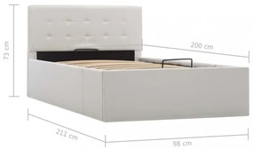 fehér műbőr ágykeret hidraulikus ágyneműtartóval 90 x 200 cm
