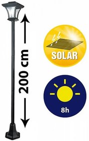 Kandeláber két méteres Napelemes mozgásérzékelős Kerti kámpa 200 cm