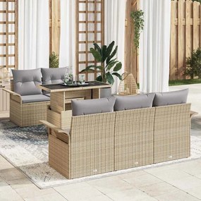 vidaXL Kerti Kanapé Szett párnával tárolóval 6 pcs Bézs Poly Rattan