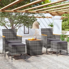 5 részes szürke polyrattan és tömör akácfa kerti bisztrószett