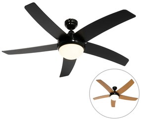 Okos mennyezeti ventilátor fekete fa mintával 132 cm LED-del, fényerőszabályzóval és távirányítóval - Cool