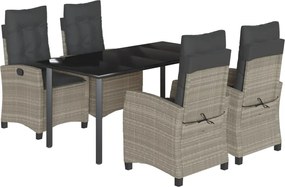 vidaXL 5részes világosszürke polyrattan kerti étkezőgarnitúra párnával