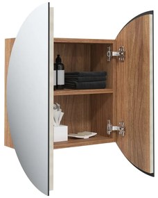 tölgy fürdőszobai szekrény kerek tükörrel/LED-del 47x47x17,5 cm