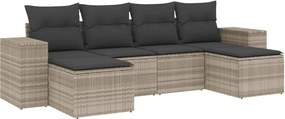 vidaXL 6 részes világosszürke polyrattan kerti ülőgarnitúra párnákkal