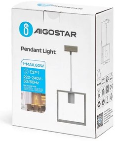 Aigostar - Fenyőfából készült, zsinóron lógó függeszték 1xE27/60W/230V