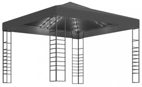 Antracitszürke kerti pavilon LED fényfüzérrel 3 x 3 m