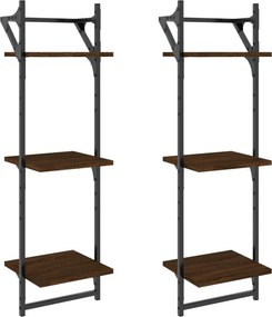 vidaXL 2 db 3 szintes barna tölgy színű fali polc rúddal 30x25x100 cm