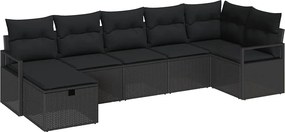 vidaXL Kanapé Szett párnával tárolóval 7 pcs Fekete polirattan