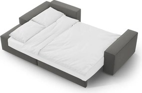 Világosszürke bársony kinyitható-tárolóhelyes sarokkanapé (bal oldali-heverő résszel) Jodie – Micadoni