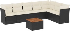 vidaXL 8 részes fekete polyrattan kerti ülőgarnitúra párnákkal