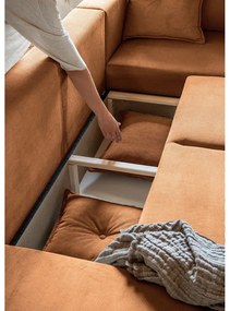 Téglavörös kordbársony kinyitható sarokkanapé (jobb oldali-U alakú) Lazy Lukka – Miuform