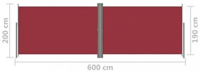 piros behúzható oldalsó napellenző 200 x 600 cm