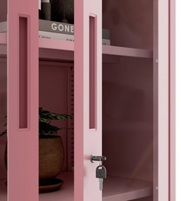 Vitrines szekrény AMELIA, 900 x 1850 x 400 mm, Fresh Style: púderrózsaszín