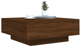 barna tölgyszínű dohányzóasztal LED-lámpákkal 80 x 8 0x 31 cm