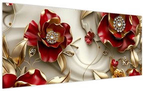 Kép - 3D piros-arany virágok (120x50 cm)