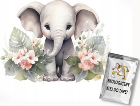 Fotótapéta Flizelina Kis Elefánt Egzotikus Virágok Levelek 200x140 ragasztó